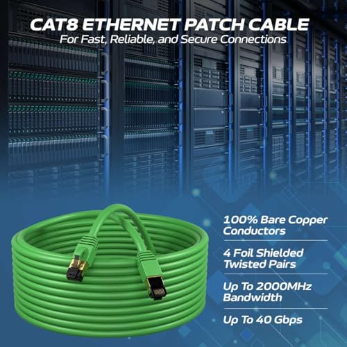 Image of Cables Direct Online Cat8 Green 3FT SFTP Ethernet Patch Cable 40Gbps 2000Mhz Connection 26AWG Shielded Copper RJ45 Backwards Compatible with Cat5, for Cat6, Cat7 for Modems, Routers, Networks