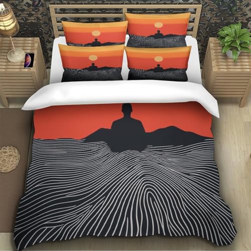 Housse de couette microfibre résistante silhouette de méditation 3D aux finitions soignées
