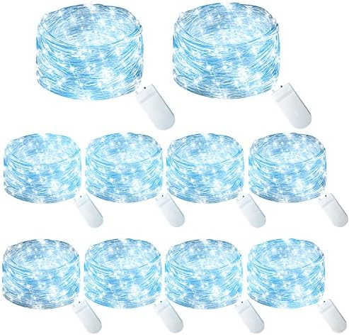 10 Pack Fairy Lights Battery Operated String Lights with 30 Micro LEDs on 10feet/3m Silver Copper Wire Starry String Light for DIY Party Christmas Costume Wedding Easter Table Decorations (Blue)