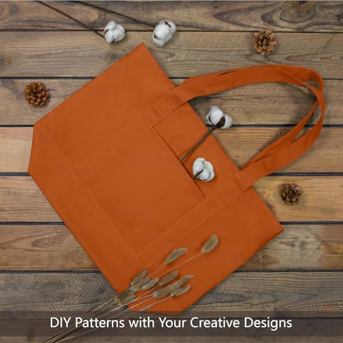 Image of TOPDesign 6-Pack Canvas Tote Bags with an External Pocket, Reusable Grocery Shopping Bags, Top Zipper Closure, Daily Essentials (Orange)