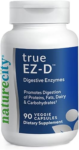 NatureCity True-EZ-D Suplemento complejo de enzimas digestivas sin OMG para salud digestiva y alivio de la hinchazón para hombres y mujeres (90