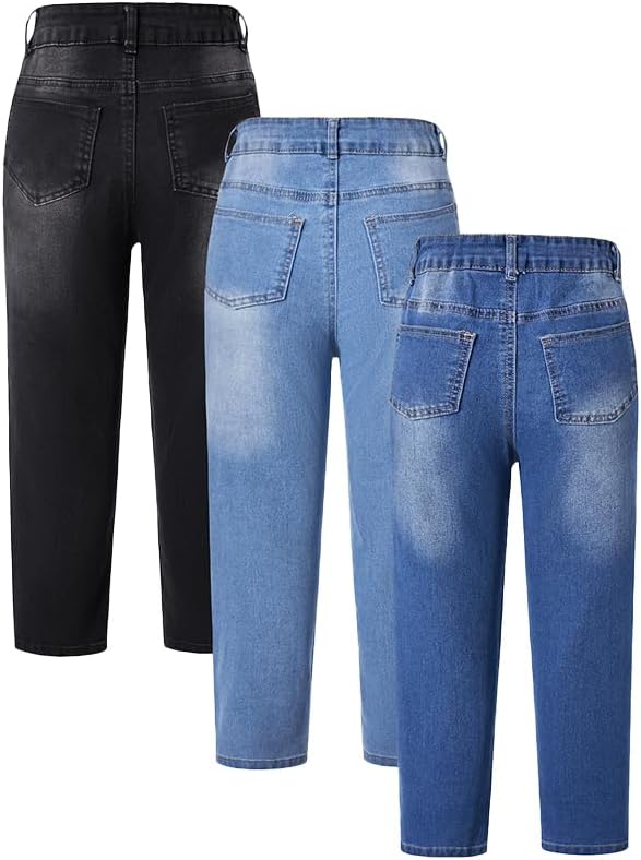 Nivne Tco Tween Boys 3pcs Jeans Casual Skinny Slim Fit Kids Zipper Fly Denim Pants Set with Five Pockets - Image 2