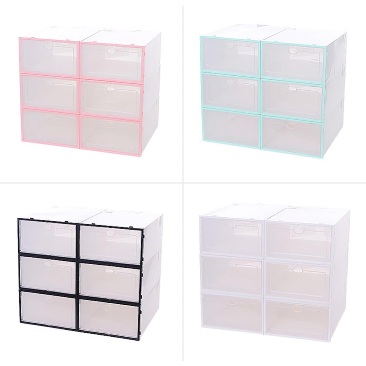 Cajas organizadoras de zapatos apilables con tapa frontal transpirable para armarios