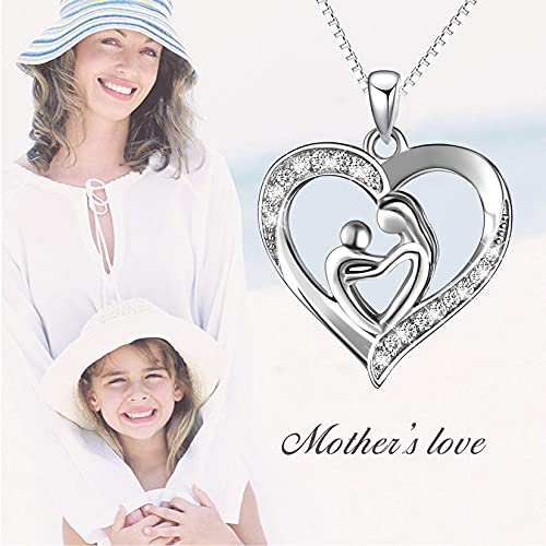 925 Sterling Silver Mother And Child Love Heart Pendant Necklace Mom Daughter Jewelry Gifts For Women #TOP4