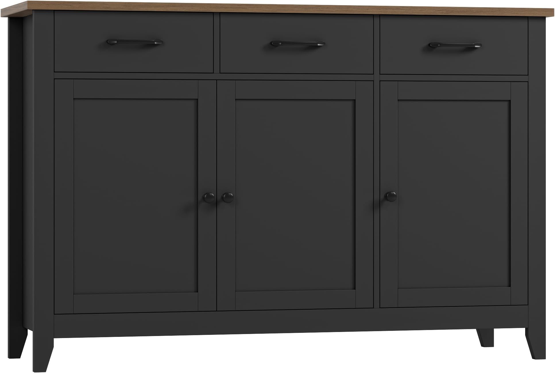 HORSTORS 47" Buffet Cabinet with Storage, Kitchen Buffet Table with Drawers, Modern Farmhouse Coffee Bar Storage Cabinet with Adjustable Shelf, Wood Sideboard for Dining Room, Kitchen, Entryway, Black