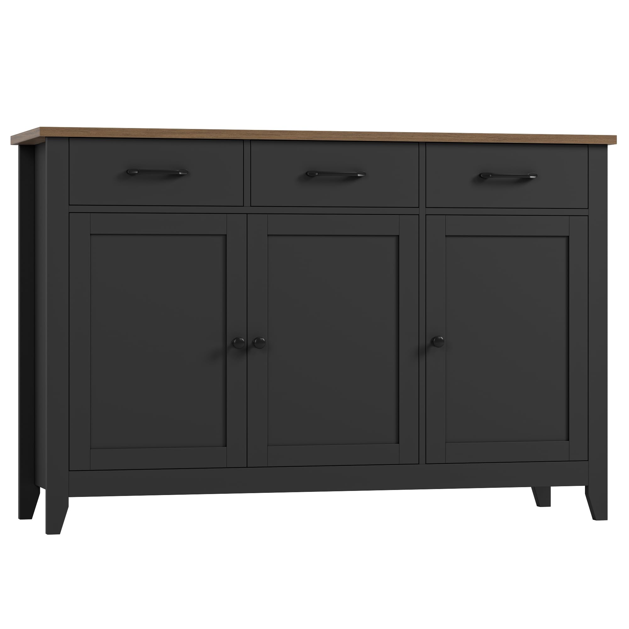 HORSTORS 47" Buffet Cabinet with Storage, Kitchen Buffet Table with Drawers, Modern Farmhouse Coffee Bar Storage Cabinet with Adjustable Shelf, Wood Sideboard for Dining Room, Kitchen, Entryway, Black