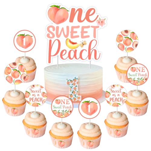 Sursurprise Peach 1st Birthday Decorations, One Sweet Peach Cake Topper Cupcake Toppers for Girls First Birthday Party Supplies