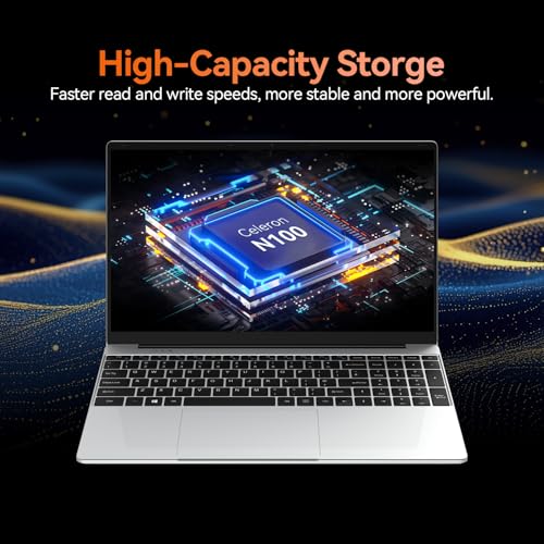 Image of 15.6 inch Laptop, 12th Quad Core N100(Up to 3.4GHz),12GB LPDDR4 RAM 512GB SSD, 2K FHD IPS Laptops, 2.4G /5G WiFi, Webcam,Full-Featured Type-C,Extra Large Touchpad,Large Capacity Battery