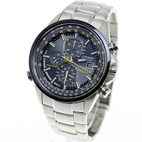 Citizen Men's Eco-Drive Sport Luxury World Chronograph Atomic Time Keeping Watch in Stainless Steel, Blue Dial (Model: AT8020-54L)