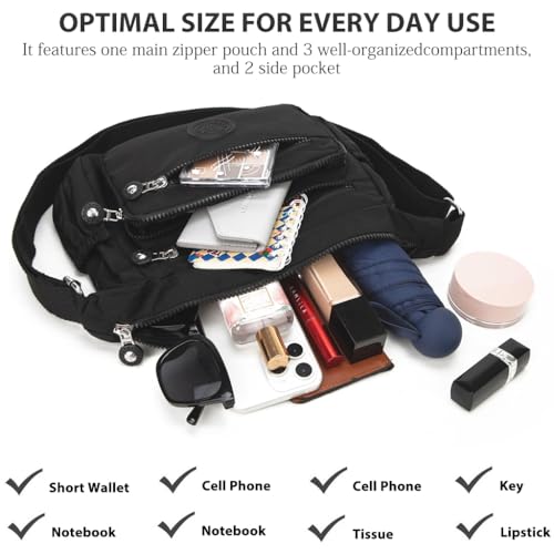 Image of PALAY Women Crossbody Bag Waterproof Nylon Multi-layer Crossbody Bag Casual Satchel Bag Shoulder Bag Messenger Bag Travel Crossbody Bag Day Pack