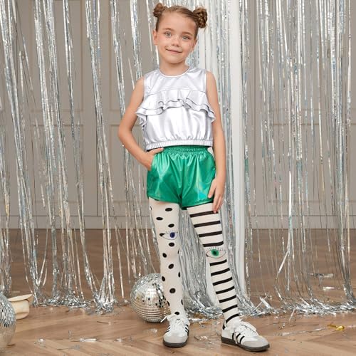 Image of Perfashion Girls Vest Metallic Half Zip Hoodie Sleeveless Leather Disco Jackets with Kangaroo Pocket 4-13Y