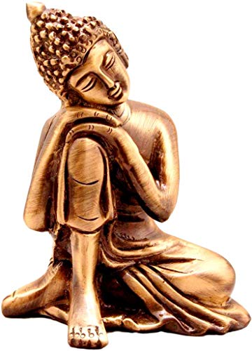 ESPLANADE Brass Buddha - Brass Metal Statue Figurine Murti, Golden, Resting Buddha