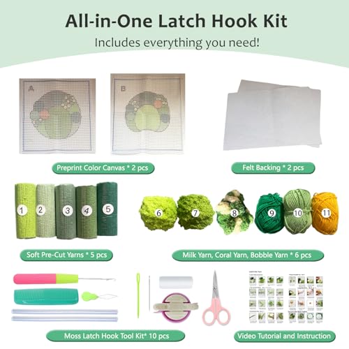 Image of msamiagfn Latch Hook Kits for Adults Beginners with 3D Moss Design Coasters, 2 Pack - DIY Craft Hobbies for Women