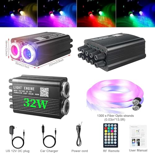 Image of Dual-Color Starlight Headliner Kit - 1300pcs 0.03in 13.5ft Fiber Optic Star Lights for Car with 32W RGBW, Shooting Meteor & Music Sync, APP /Remote Control for Car Roof /Bedroom Ceiling