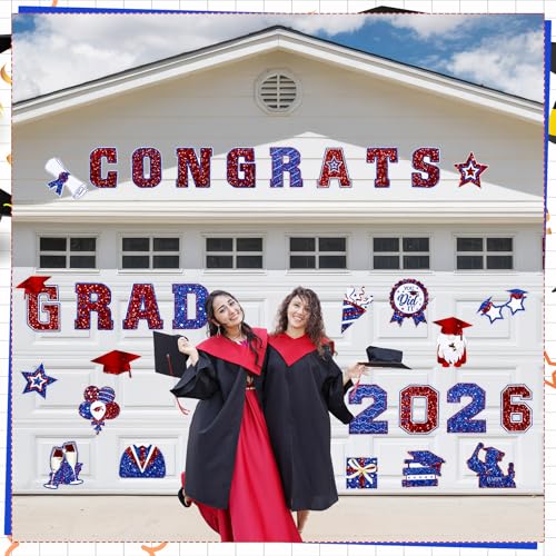 Image of Landhoow 30 Pcs Graduation Car Magnets 2026 Senior Graduation Car Decoration Bumper Sticker Congrats Grad Magnet Magnetic Refrigerator Decal for Grad Parade Party Supplies(Red, Blue)