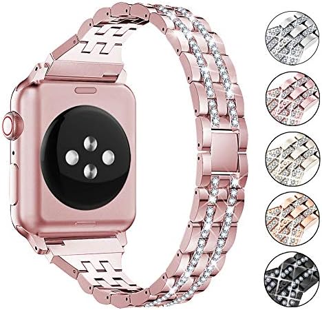 Supoix Compatible with Apple Watch Band 38mm 40mm , Women Jewelry Bling Diamond Rhinestone Replacement Metal Wristband Strap for iWatch Series 6/5/4/3/2/SE(Rose Pink)