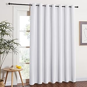NICETOWN Vertical Blinds for Sling Door – Silver Grommet Top Blackout Window Curtains, Privacy Blinds for Patio, Extra Wide Drapes (Greyish White, W100 x L84)