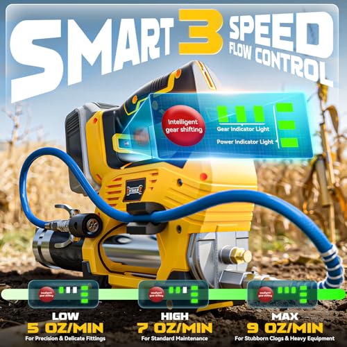 Image of DIYtoolifz Cordless Grease Gun Compatible with DeWalt 20V Battery, 12000PSI High Pressure, 3-Speed&Brushless Motor, 9oz /min Max Flow, 2-in-1 for Cartridge /Bulk Grease, 39.4 inchHose&4 Couplers(Tool Only)