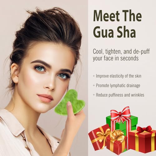 Disemot Gua Sha Facial Tools, Natural Anti-Aging Jade Beauty Skin-Care Tool, GuaSha to Rejuvenate Facial Skin Cooling, Slimming & Firming, Great as