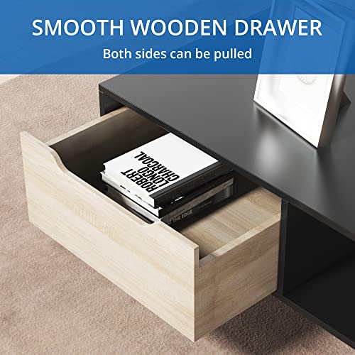 Cozy Castle Modern Coffee Table, Wooden Cocktail Table With Storage, Minimalist Hallway Table, Mid Century Modern Coffee Table For Living Room Apartment Reception, Black #TOP5