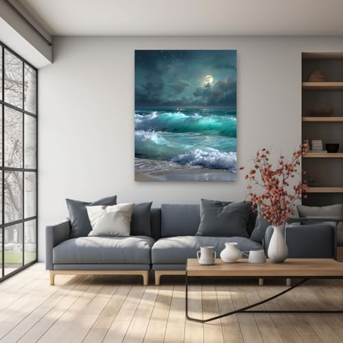 Peintures moderne mural art abstrait océan grand format bleu sans cadre