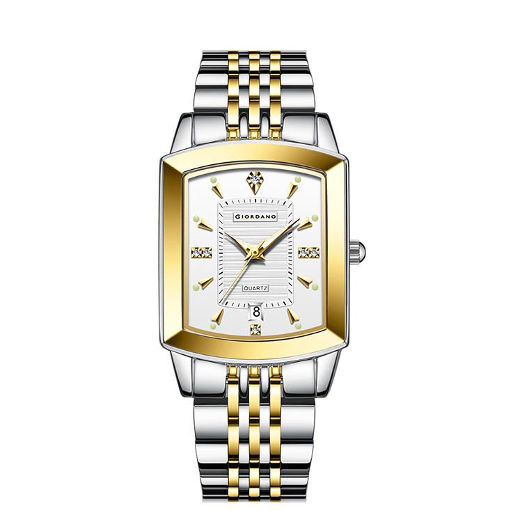 Image of Giordano Analog Pair Watch for Unisex with Square Dial, Crystal Indices, Date Display and Stainless Steel Strap