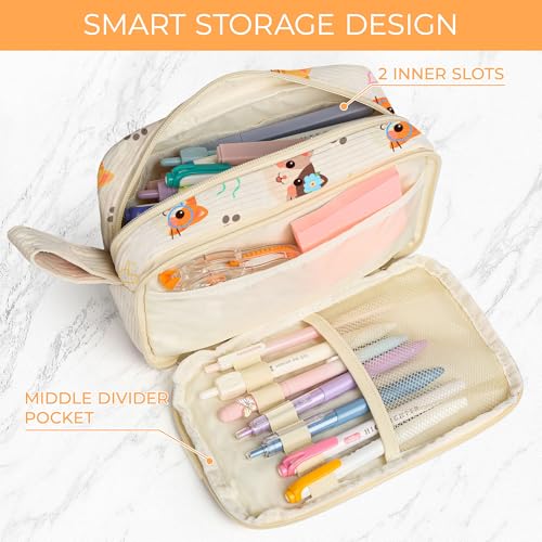 Image of WOBAGMEN Cute Pencil Case,Large Corduroy Zippered Pencil Case Pouch, aesthetic Pencil Bag with Compartments, Pencil Pouch School Supplies (HY-corduroy pc-cat)