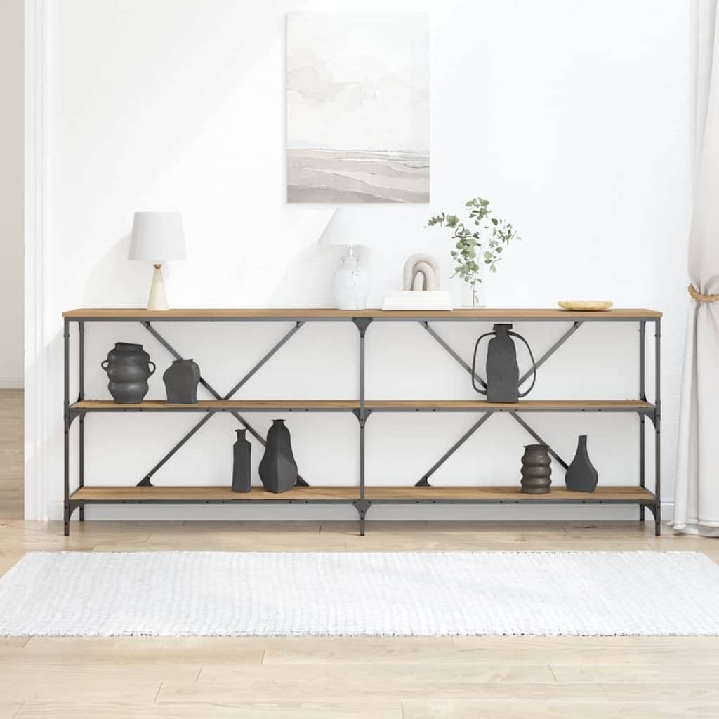 Tavolo Consolle da Ingresso Rovere Artigianale 200x30x75 cm | Mobile stretto salvaspazio in legno ingegnerizzato, ideale per esporre decorazioni in corridoio o soggiorno.