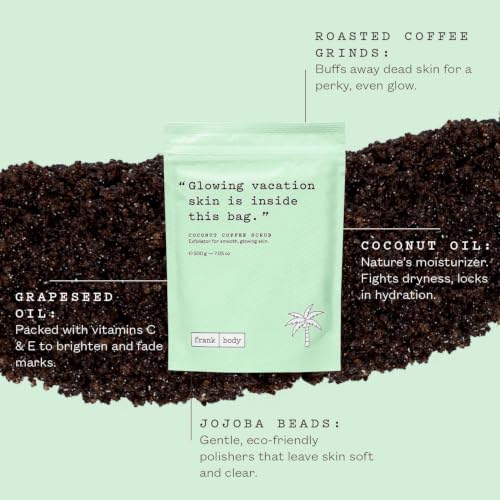 Image of Frank Body Coconut Coffee Scrub | Natural & Cruelty Free Exfoliating Body Scrub | Hydrating Vegan Scrub For Skin Care, Stretch Marks, Acne, And Cellulite | 1ct, 200g -- 7.05oz