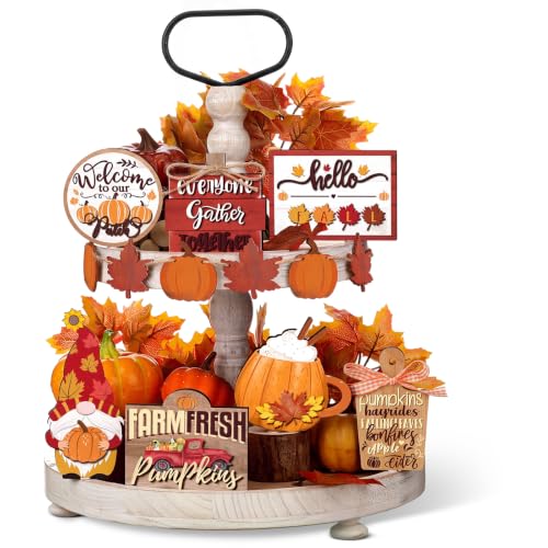 BBTO 13 Set Fall Tiered Tray Decor Rustic Farmhouse 3D Layered Wooden Signs
