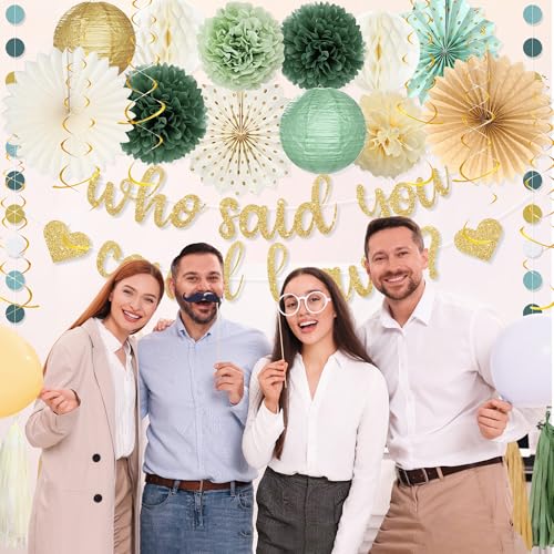 Image of Roetyce Farewell Party Decorations Women Men, Gold Glitter Who Said You Could Leave Banner, Green Going Away Leaving Goodbye Party Supplies for Coworker Friends, Retirement Photo Background Decor