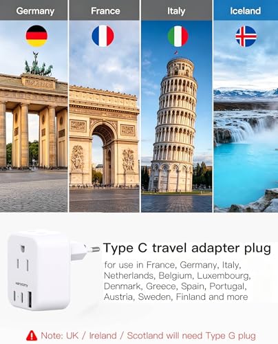Image of HANYCONY European Plug Adapter, US to Europe Power Adapter with 2 Outlets & 3 USB Ports (2 USB C), Type C Travel Adapter for Italy, Spain, France, Germany, Greece, Iceland, Essentials for Cruise Ship