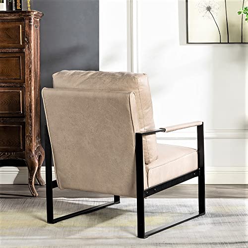 Container Furniture Direct Classic Mid Century Modern Accent Chair With Durable Square Metal Frame, Armchair For Living Room, Bedroom, Home Office In Spotted Microfiber Upholstery, Light Camel #TOP3