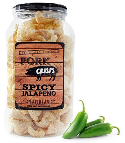Keto-Friendly Jalapeño Chili Pork Rinds (Jalapeño Flavor, 8 Ounces); Hint of Spice Pork Crisps Fried in Coconut Oil, Zero Carb Snack