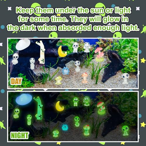 Image of Civaner 13 Pcs Alien Decor Glow in Dark Mini Alien Betta Fish Tank Decoration Fairy Garden Accessories Scary Decor Miniature Accessories Tree Elves for Garden Aquarium Dollhouse Table