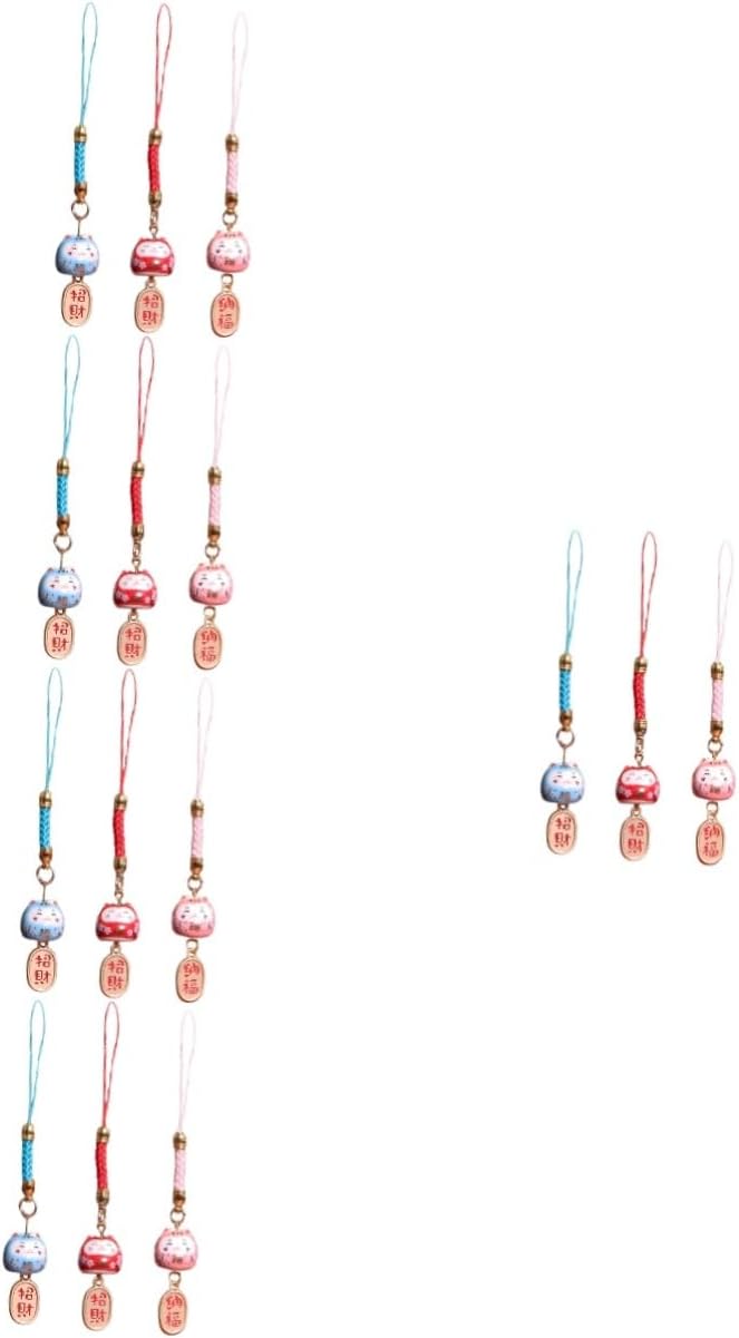 Gadpiparty 5sets Fortune Cat Lanyard Lucky Cat Phone Charm Ceramic Cat Pendant Fashion Phone Decor 3pcs*5
