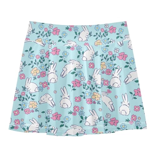Girls Skorts High Waist Athletic Skirts with Shorts Rabbit Flower Stretchy Teens Performance Tennis