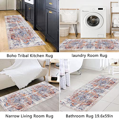 Famibay Vintage Washable Runner Rugs With Rubber Backing Boho Kitchen Rug Runner Non Skid Cotton Printed Low Pile Floor Runners Entryway Indoor Carpet Runners For Hallway Laundry High Traffic Area #TOP6