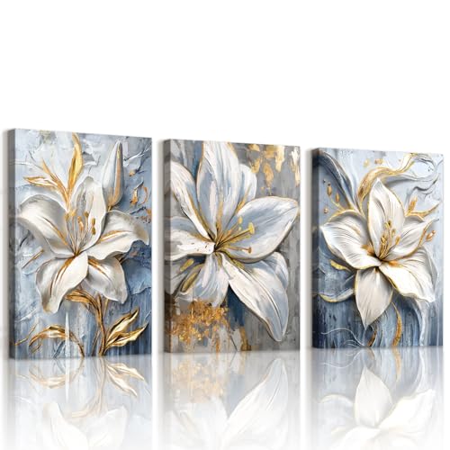Tableau moderne pour salon : habillez un mur vide avec 3 toiles de fleurs de lys minimalistes