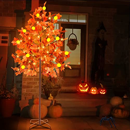 Turnmeon 6 Ft Lighted Prelit Maple Tree Thanksgiving Decor 120 Warm White Leds Pumpkin Lights Timer 8 Modes Remote Control Home Indoor Outdoor Autumn Fall Decorations Artificial Tree Harvest #TOP5