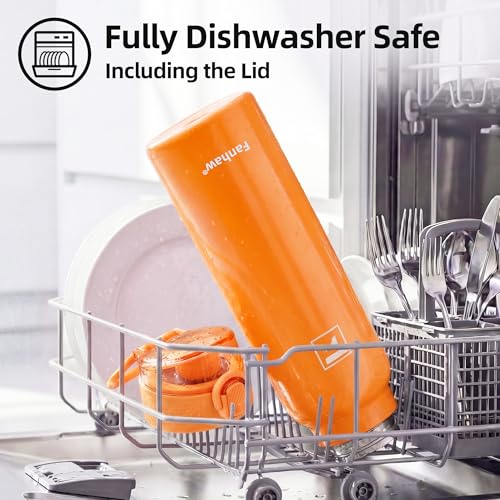 Image of Fanhaw 24 oz Insulated Water Bottle with Soft Silicone Spout Lid, Leakproof Stainless Steel Vacuum Bottle for School, Sports& Daily Use, Kids, Teens& Adults, Back to School Essentials (Herorange)