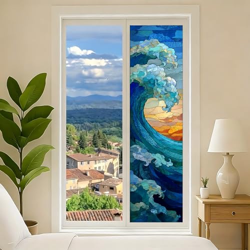 Película para ventana vidriada 17.5x78.7 pulgadas diseño ola oceánica miniatura 2