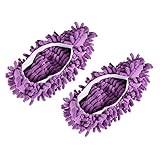 MECCANIXITY Washable Cleaning Shoes Cover Multifunction Chenille Duster Mop Slippers Foot Socks for House Floor, Pack of 2 Purple