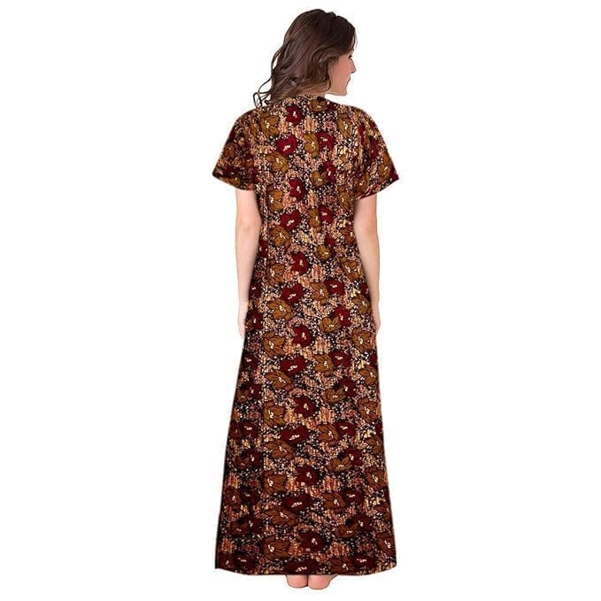 Image of CHICME Women's Cotton Printed Maxi Nighty - Pack of 2 Soft Breathable Ankle-Length Night Dresses for Women | Free Size Sleepwear Gowns | Comfort Loungewear Sleepwear