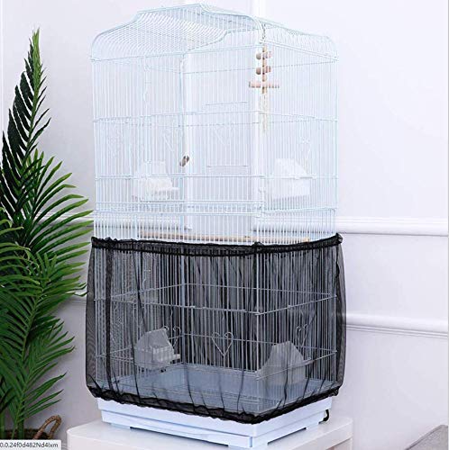 xinxiu Cubierta de red para jaula de pájaros, elástica para pájaros, falda de jaula de pájaros, protector de malla de nailon, a prueba de polvo, color negro Cover