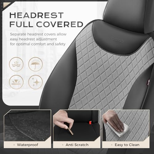 Image of Coverado Front Seat Covers, 2 PCS Waterproof Seat Covers for Cars, Leather Driver Seat Covers, Front Car Seat Protectors Automotive Seat Cushions Universal Fit for Most Cars, Black & Gray