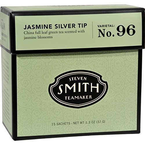Smith Teamaker | Jasmine Silver Tip No. 96 | Caffeinated Green Tea with Jasmine Blossoms | Scented Full Leaf Green Tea; 6 Pack (90 Sachets, 1.3oz each)