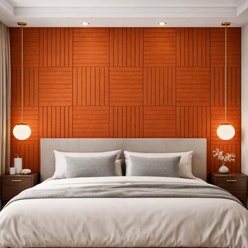 Image of MMT Acoustix Slats Felt Acoustic Wall Panel | Sound Proofing for Room |Premium Acoustic Panel |Pin Board for Wall |Sound Absorbing Panels | Slats Felt Acoustic Wall Panel |Rust| 30 x 30 cm | 8 Pcs