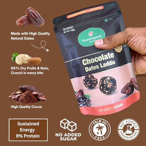 Image of Chocolate Laddoos Cashew & Dates | Sugar Free 95% Dry Fruits| No Added Sugar, Calcium Rich Energy Bites 180 gm (Chocolate Ladoo)