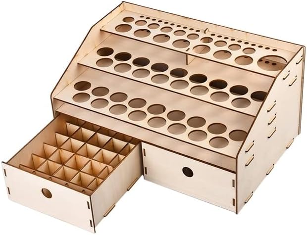 Organizador de madera para manualidades, estante de exhibición de botellas de pintura, soporte de pinceles, herramienta de modelo de almacenamiento - (Color: wood color)